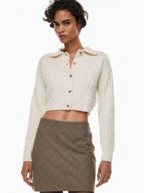 Aritzia Collared merino wool cardigan Cable Knit Next Door Sweater Cream Size M